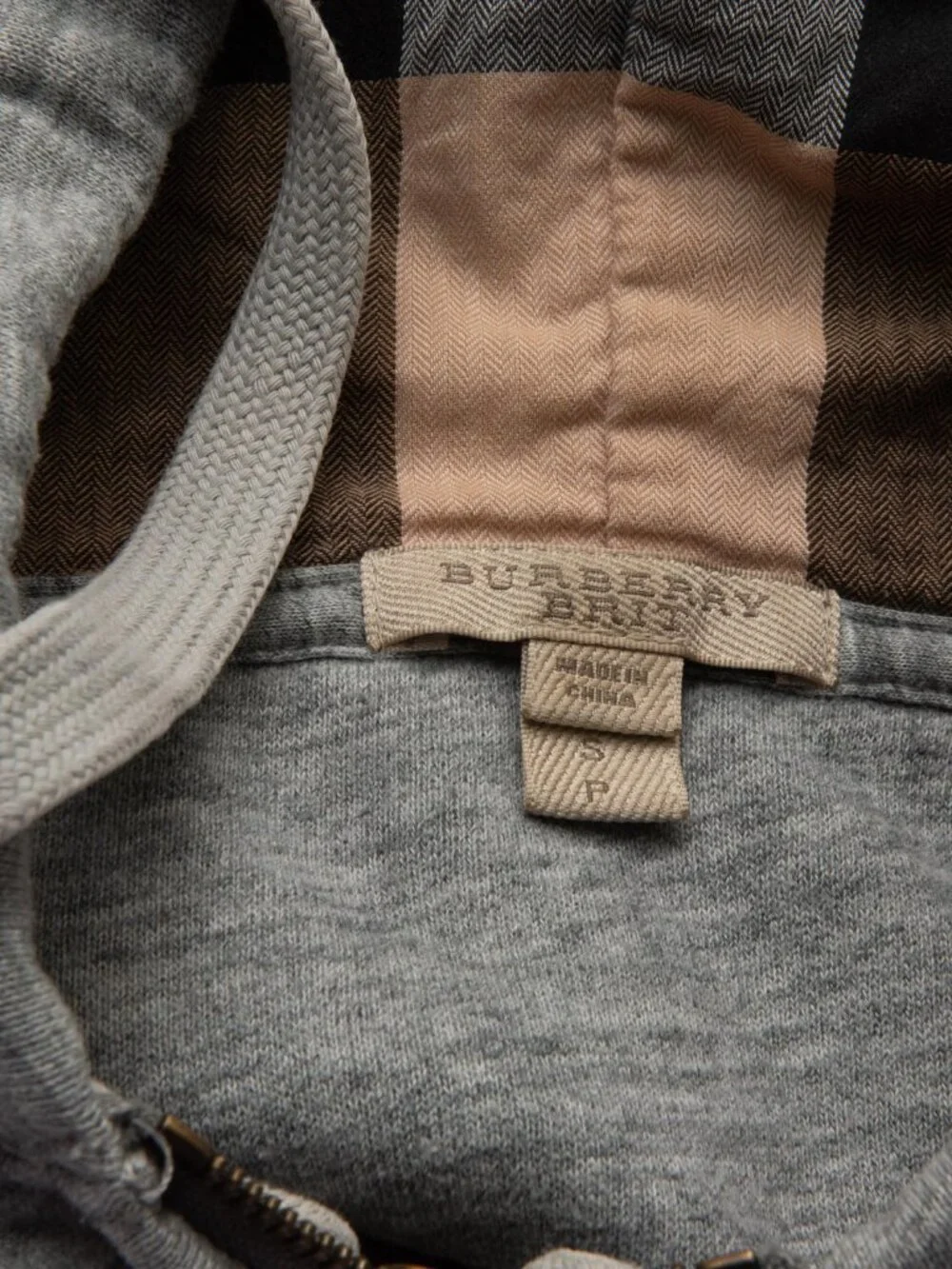 Burberry Brit Chester Hoodie Sweatshirt Full Zip Nova Check Hood Grey Small